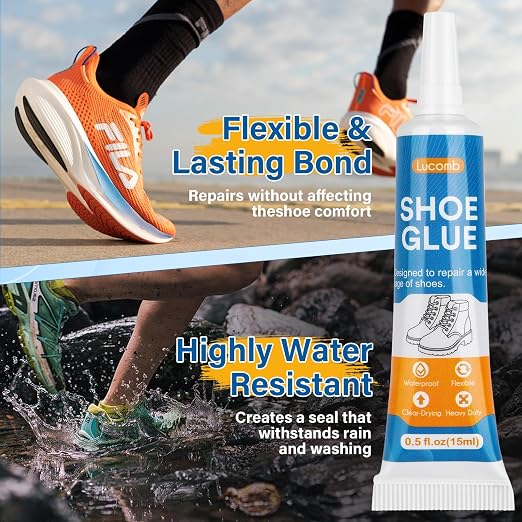 Shoe Glue | 5 x 15 ML Tube Clear Adhesive Glue Shoe Care Kit Repairs Soles, Heels, Patches Small Holes | Instant Bond, Dries Within 24 Hrs, Waterproof | Works on Leather, Rubber, Vinyl, Canvas