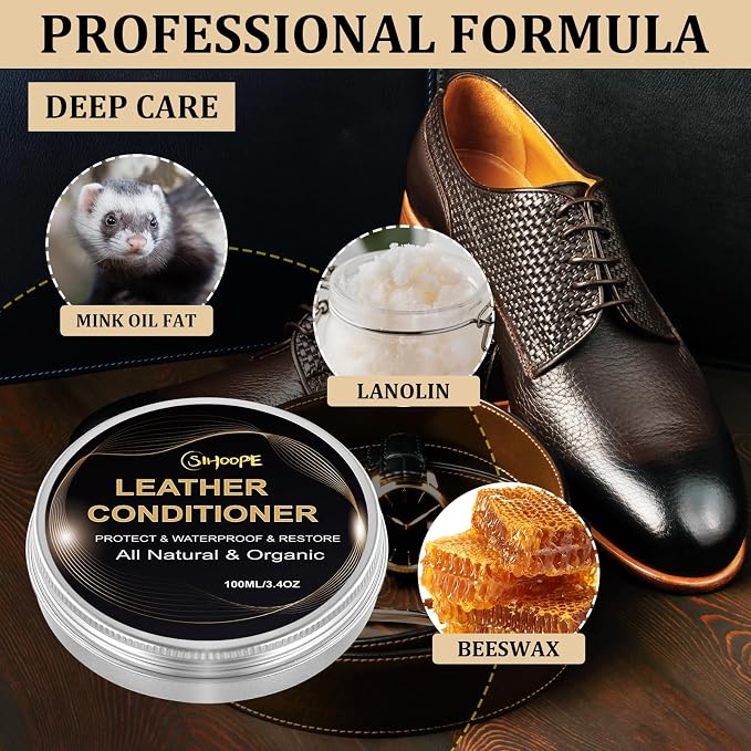 8.8oz Leather Recoloring Balm with 100ml Mink Oil,White Leather Repair Kit for Furniture,Leather Repair Cream,Leather Scratch Repair for Car Interior,Leather Conditioner for Couch