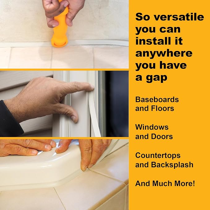 InstaTrim Peel & Stick Flexible Caulk Tape & Trim, Easy to use, self-Adhesive, Caulk sealant for Floors, Doors, Windows, counters, tubs and More - Made in USA, 1/2 inch x 10 feet, 2-Pack, Ivory