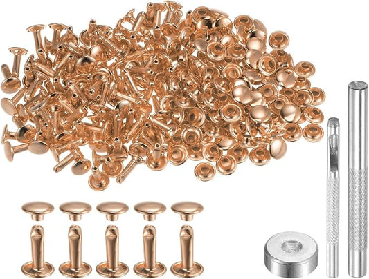 HARFINGTON 100 Sets Leather Rivets 12 x 8mm Metal Double Cap Rivet Snaps Studs Fasteners with 3pcs Setting Tools Rivets for Leather Craft DIY Repair Decoration, Light Gold Tone