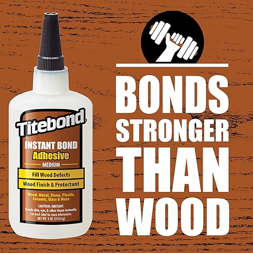 Titebond Instant Bond Medium CA Super Glue – Fast-Setting Ethyl Cyanoacrylate Adhesive for Wood, Pen Making, Filling Knots & Voids, 5–7 Second Set – 4 Oz. 6212