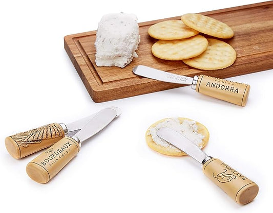 Twine Cork Handle Cheese Spreaders Knives Set - Appetizer Serving Knives - Cream Cheese Spreaders - Set of 4