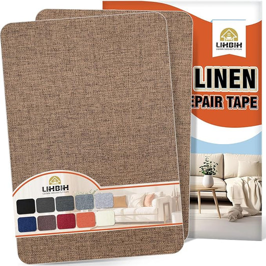 Linen Fabric Repair Tape 8x12 Inch, Self Adhesive Couch Patch Repair Fabric Tape for Furniture, Linen Patch Kit for Couch, Carpet, Upholstery, Chair, Sofa, Cushion, Bag (Light Brown)