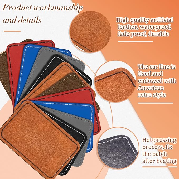 Dunzy 60 Pcs Leather Hat Patches Blank Leatherette Hat Patch with Adhesive Rectangle Laserable Leatherette Patch for Hats Custom Fabric Sew Laser Engraving DIY(Dark Colors,3 x 2 Inch)