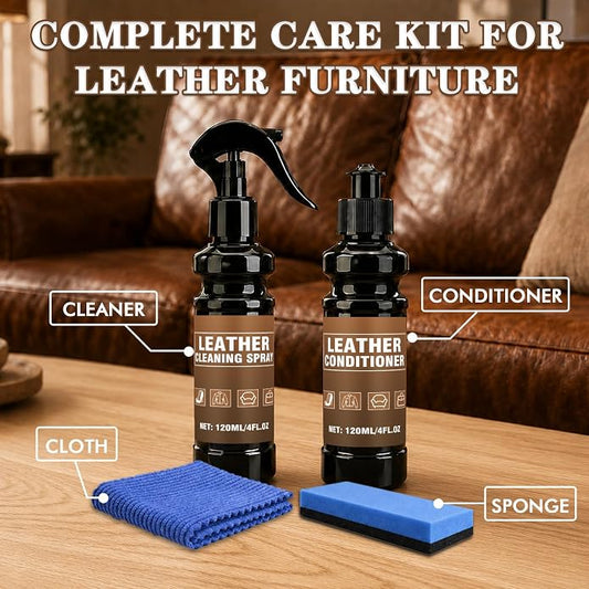 Leather Cleaner & Conditioner Kit - 4pc Set with 4oz Cleaner, 4oz Conditioner, Cloth & Sponge - For Bags, Purses, Furniture and Car Interiors
