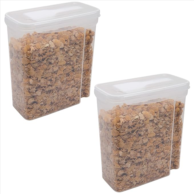 Kitchen Details 2 Pack Cereal Container with Scooper | Medium | Airtight | Food Tin | Keeps Fresh | Kitchen & Pantry Storage Organizers | Clear