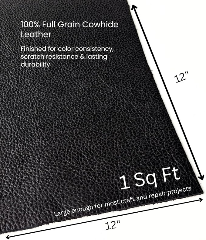 Natural Grain Cow Leathers: 12'' x 12'' Pre-Cut Leather Pieces (Black, 5 Pieces)