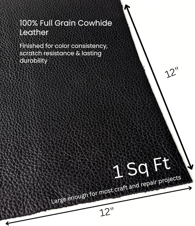 Natural Grain Cow Leathers: 12'' x 12'' Pre-Cut Leather Pieces (Black, 1 Piece)
