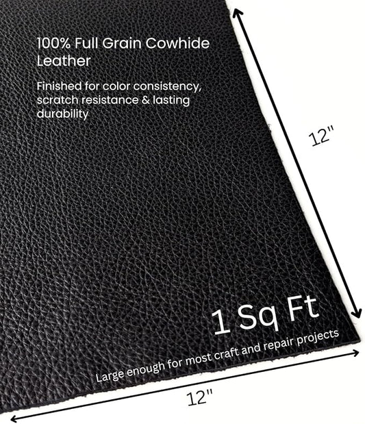 Natural Grain Cow Leathers: 12'' x 12'' Pre-Cut Leather Pieces (Black, 1 Piece)