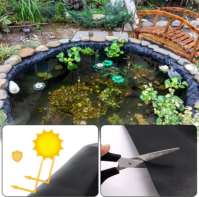 Adroiteet 15 x 25 FT Pond Liner, Fish Pond HDPE Liner, Pond Liners for Outdoor Ponds, Koi Ponds, Garden Fountain, Waterfall