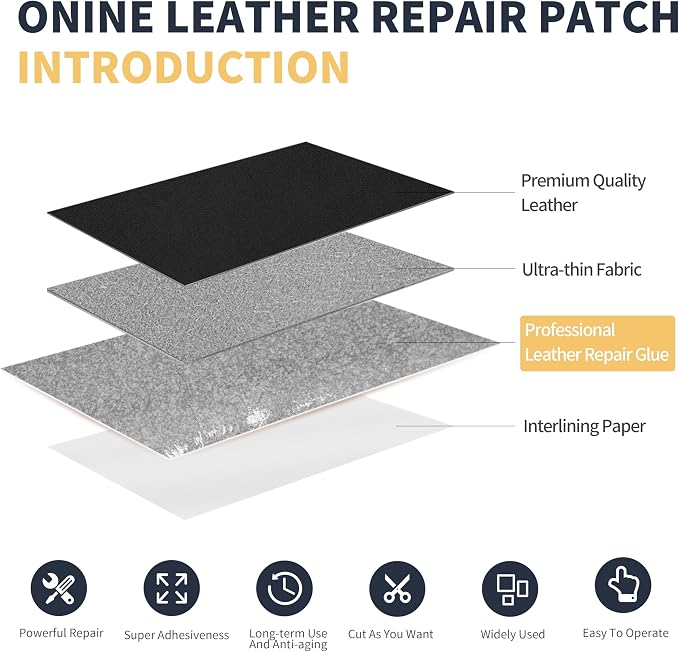 ONine Leather Repair Patch,Self-Adhesive Couch Patch,Multicolor Available Scratch Leather 16×32 Inch Peel and Stick for Sofas,Car Seats Backpack Jackets(Black-Fine Grain)