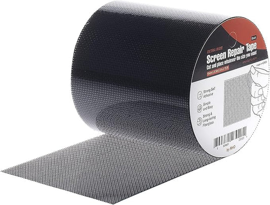by.RHO Screen Repair Kit, Extra Wide (4in x 15FT), Black, Adhesive & Waterproof, Fiberglass, fix for Screen Door and Window Screen