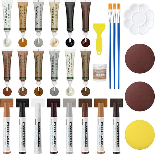Oriflame Wood Furniture Repair Kit: 12-Color Filler and 8-Color Markers - Wood Touch Up for Scratches/Cracks/Holes/Stains in Floors/Table/Cabinets(Hardwood/Laminate) (Colorful)