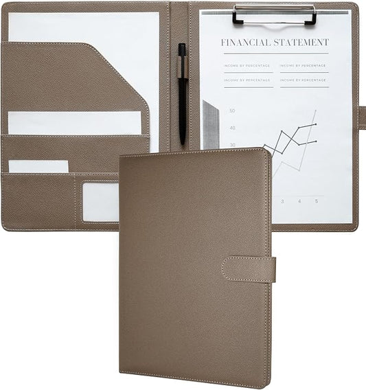 Zreal Padfolio Portfolio Binder with Clipboard & Card Holder, Faux Leather File Folder, Folio Resume Paper Organizer for A4 Letter Size Document, Legal Pad Holder for Women Man (Taupe)