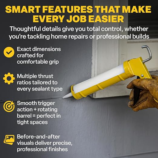 Caulk Gun Dripless Consumer Grade Smooth Round Rod Caulk Gun C150 | Dripless Metal Caulking Gun for 10oz Sealant and Adhesive Silicone Cartridges or Tubes | 5:1 Thrust Ratio Caulk Gun ECON 5:1 10OZ