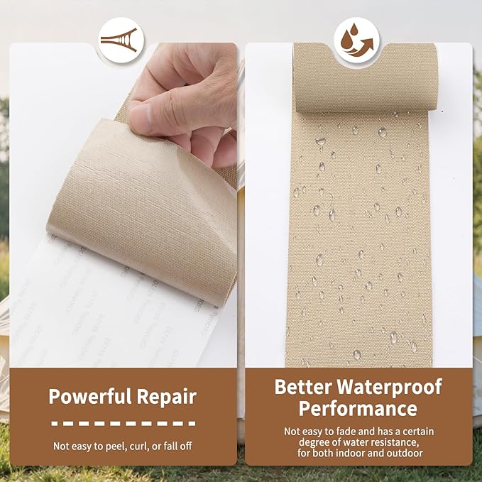 4 x 79in Canvas Repair Patch, Self-Adhesive Waterproof Canvas Fabric Repair Tape, Couch Patch Kit for Bag, Boat Cover, Awning, Sofa, Chair, Couch, Tent Repairing, Beige
