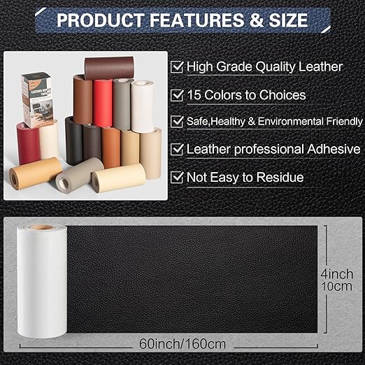 Leather Repair Kit for Furniture 4"x 63" Leather Tape Repair Patch Self Adhesive Sofa Vinyl Repair Patch Kit for Car Seat,Couch,Boat Seat,Chair - Dark Brown