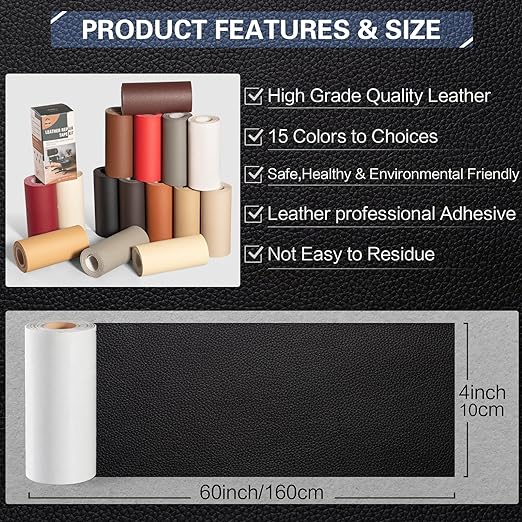Leather Repair Kit for Furniture 4"x 63" Leather Tape Repair Patch Self Adhesive Sofa Vinyl Repair Patch Kit for Car Seat,Couch,Boat Seat,Chair - Red
