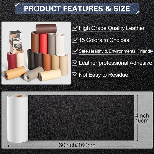 OAZ Leather Repair Kit for Furniture 4"x 63" Leather Tape Repair Patch Self Adhesive Sofa Vinyl Repair Patch Kit for Car Seat,Couch,Boat Seat,Chair - Classic Red Brown