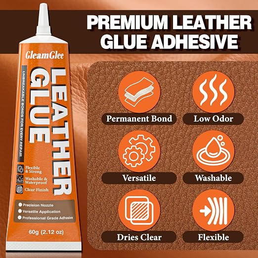 Leather Glue Clear 60ml – Heavy Duty, Flexible & Waterproof Leather Repair Adhesive for Shoes, Jackets, Handbags, Purses, Sofa, Furniture & Car Seats