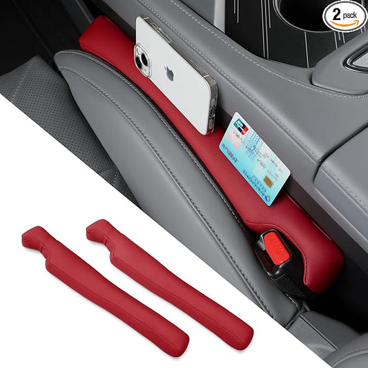 Car Seat Gap Filler 2 Pack, Faux Leather Strip/Plug Console Blockers for Cars, Trucks, SUVs, Adjustable Width 1.4–2.4 Inch, Universal Fit Prevents Items Falling Between Seats