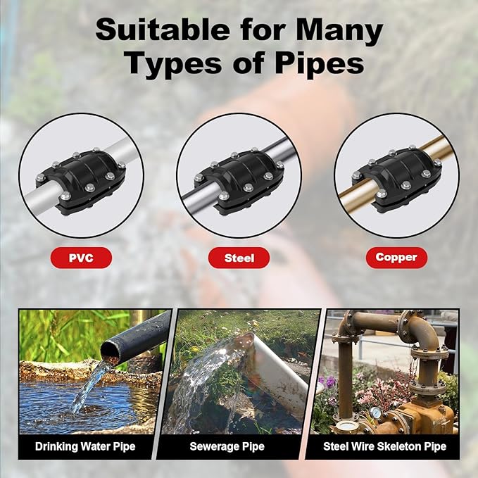 Pipe Repair Clamp 1-1/4 inch, Water Pipe Leak Repair Clamp, Pipe Repair Kit for Plastic and Metal Pipes, Leak Stopper with Anti-Impact, Suitable for Pipes 32MM OD