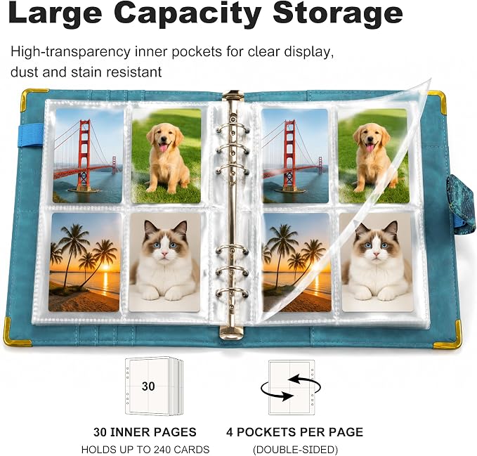 Convend A5 Kpop Photocard Binder,6 Ring Refillable Binder Album with 240 Card Slots,PU Leather Cover,Magnetic Closure for K-pop Photocards,Trading Cards,Game Cards,Marble Blue