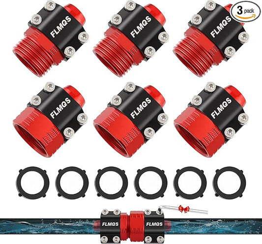 Garden Hose Repair Kit with Upgraded Tight Clamp - 3 Sets Heavy Duty Aluminum Alloy Hose Connector, Fit for 3/4" Hoses, Includes 6 Extra Washers - Leak-Proof Easy Fix (Red)