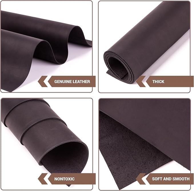 Shkira 12''X24'' Premium Crazy Horse Genuine Black Leather Sheets for Crafts - Leather Square - 2.0MM Thick Genuine - Thick Cowhide Leather Pieces Square - Leather Sheet for Crafts