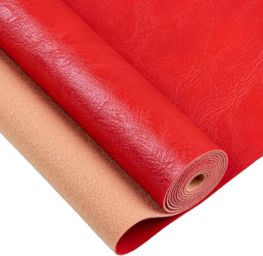 Faux Leather Fabric Sheet, 12 x 54 Inches, Texture Synthetic Material for DIY Crafts, Leather earings,Upholstery, Automotive, Sofa Projects Individual 1/3 Yard Cut (Bright Red, 1/3 Yard)