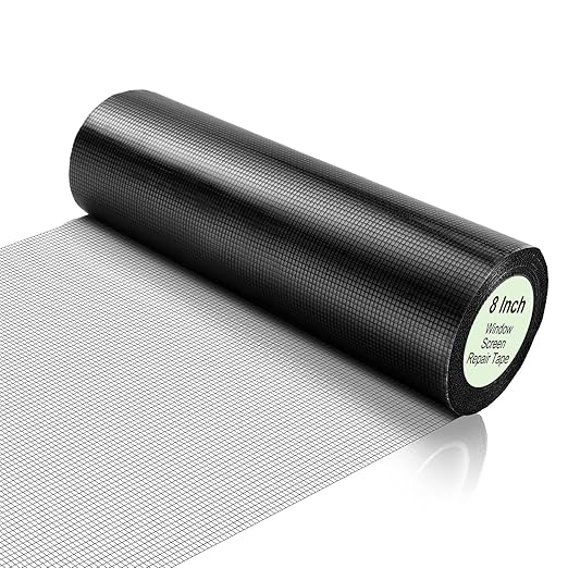 CroBlissful Extra Wide 8 inch x 20 ft Window Screen Tape Mesh Repair Strong Adhesive Waterproof Fiberglass Screen Repair Kit Patch for Window Door Tears Holes(Black)