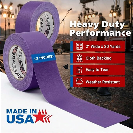 Gaffer Power Purple Gaffer Tape – Professional Grade, Made in USA, Heavy Duty, Non-Reflective, Easy Tear, Clean Removal, Multipurpose Cloth Tape for Stage, Home & Organization – 2 Inch x 30 Yards