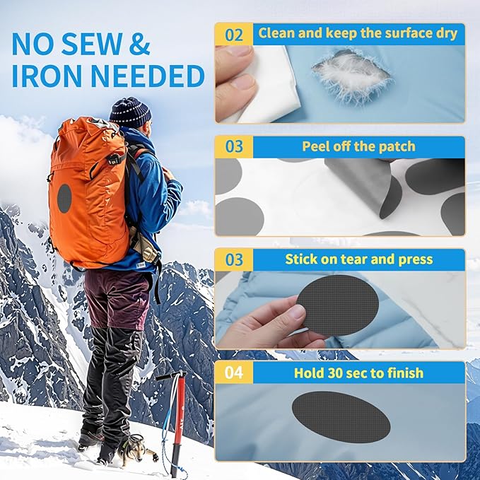 Waterproof Nylon Fabric Repair Tape Tent Repair Kit, 4pcs Outdoor Gear Tenacious Fix Tape, Self-Adhesive Fabric Patches for Clothes, Down Puffer Jacket, Tent, Sleeping Bag, Backpack, Darkgray
