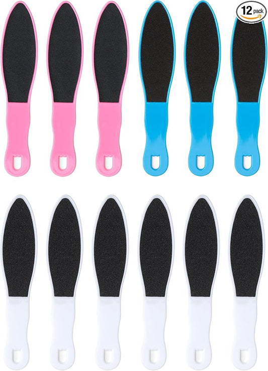 Foot File 12 Pcs - Professional Pedicure Tools for Cracked Heels - Double-Sided Foot Scrubber with Plastic Handle - Rasp Foot Scrubber Dead Skin Remover & Callus