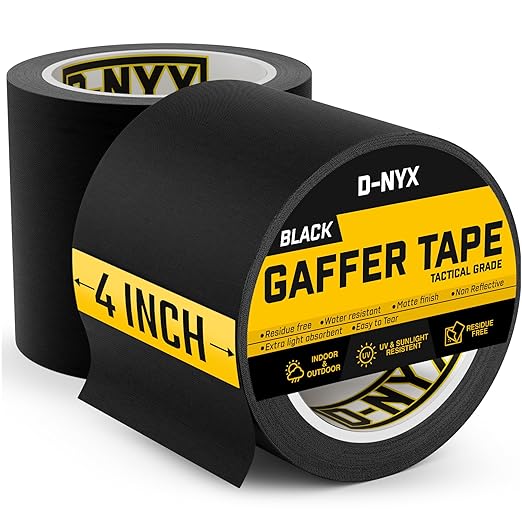 D-NYX Gaffer Tape 4 Inch x 2 Pack Black Gaff Tape, Heavy Duty No Residue Gaffers Tape, Multipurpose Real Professional Grade Black Gaffer Tape, Matte Finish, Non-Reflective, Waterproof