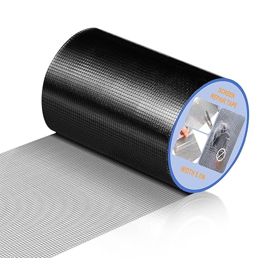 CroBlissful Extra Wide 5 inch x 30 ft Window Screen Tape Mesh Repair Strong Adhesive Waterproof Fiberglass Screen Repair Kit Patch for Window Door Tears Holes(Black)