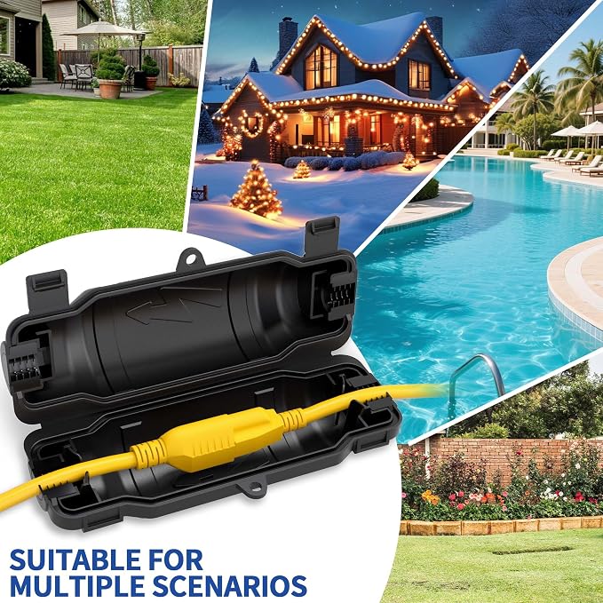9 Pack Outdoor Extension Cord Safety Cover with Waterproof Seal IP54 Water-Resistant, Weatherproof Electrical Connection Box with 2 Latches, Plug, Socket, Holiday Decoration Light, Black