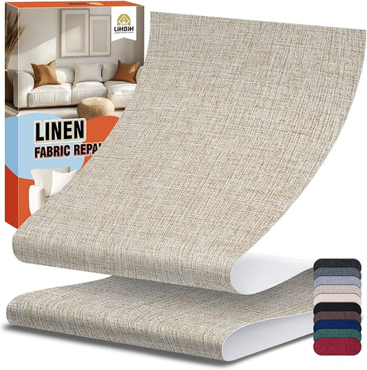 Linen Fabric Repair Tape 4x79 Inch, Self Adhesive Couch Patch Repair Fabric Tape for Furniture, Linen Patch Kit for Couch, Carpet, Upholstery, Chair, Sofa, Pillows, Bag (Coarse, Oatmeal)
