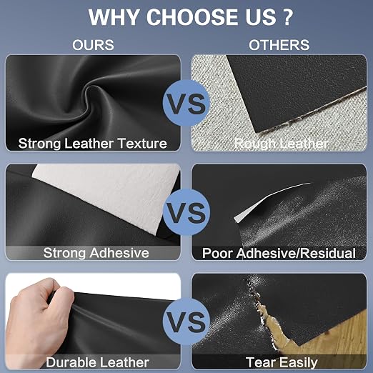 Self Adhesive Leather Repair Patch Kit, 35 in x 79 in Large Vinyl Leather Repair Tape for Furniture, Car Seat, Couch, Sofa, Chair Smooth Black