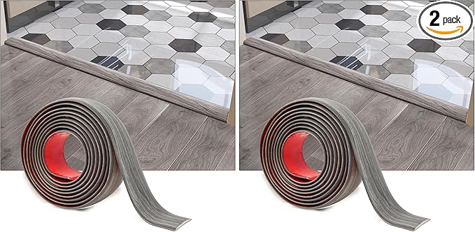Art3d Self Adhesive Vinyl Floor Transition Strip, Laminate Floor Strip Floor Flat Divider Strip for Joining Floor Gaps,Carpet Threshold, Floor Tiles（4 FT, 1.57in, Gray） (Pack of 2)