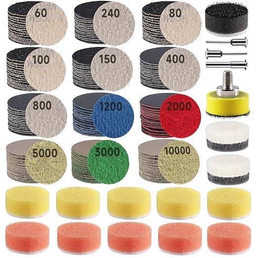 317 PCS 1 Inch Sanding Disc, GOH DODD Hook and Loop 60 to 10000 Grit Wet Dry Sandpaper Micro Sand Paper with 1/8" 1/4" Shank, Backing Pad, Polishing Pads, Foam Pads for Auto Metal Glass Resin Wood