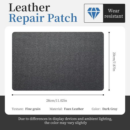 Fadoub Leather Repair Patch Tape Self-Adhesive, 8x11In Heavy Duty Vinyl Patch, Leather Repair Kit for Furniture, Sofa, Couch, Office Chair, Car Seat, Car Interior(Dark Gray-Fine Grain)