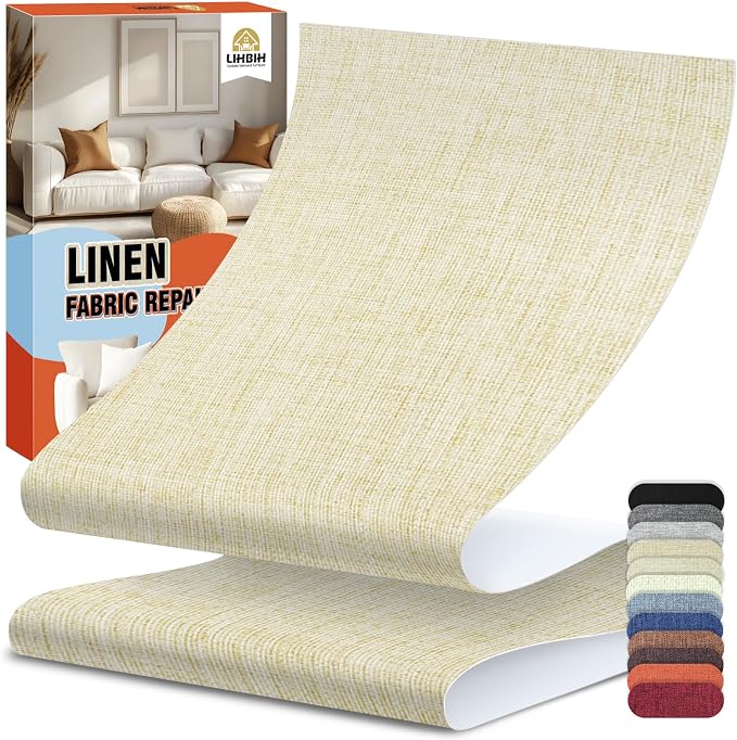 Linen Fabric Repair Tape 4.7x63 Inch, Self Adhesive Couch Patch Repair Fabric Tape for Furniture, Linen Patch Kit for Couch, Carpet, Upholstery, Chair, Sofa, Cushion, Bag (Dark Beige)