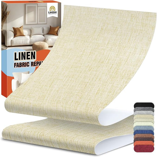 Linen Fabric Repair Tape 4.7x63 Inch, Self Adhesive Couch Patch Repair Fabric Tape for Furniture, Linen Patch Kit for Couch, Carpet, Upholstery, Chair, Sofa, Cushion, Bag (Dark Beige)