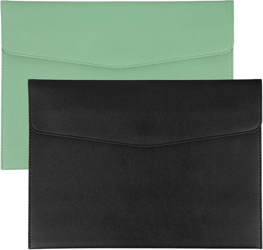 PATIKIL 2Pcs PU Leather A4 File Folder, Document Holder Envelope Waterproof Napa Texture Filing Organizer Portfolio Folder Case with Magnetic Snap Closure for Home Office, Green, Black