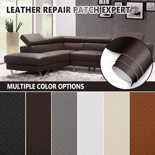 Leather Repair Patch, Breathable Perforated Self Adhesive Repair Patch, Furniture Couch Car Seats Office Chairs Sofa Repair Refurbished Faux Leather Patch (Dark Brown,7.8x11.8 inch)