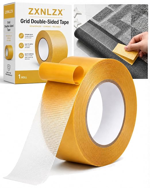 Grid Double-Sided Tape, Heavy Duty Waterproof Mesh Magic Tape Tear-Resistant Hight Adhesion Removable No Residue for Curtains, Carpets, Crafts and Home Repairs(5 meters-1pc,10 mm)