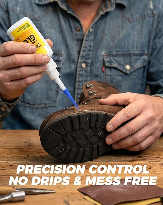 Super Glue and Cement for Shoes – 40ML Gel CA | Heavy Duty Instant Bond, Waterproof Clear Sole Repair for Sneakers, Heels, Boots, Sandals, Tennis Shoes & More