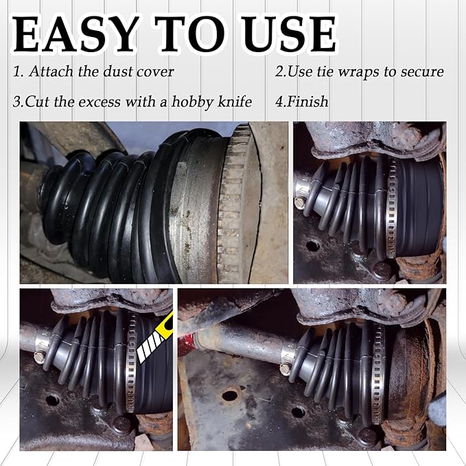 2PCS CV Boot with 4 Stainless Steel Clamps & 6 Cable Ties & 1 Cone,Waterproof Dustproof CV Axle Boot Repair Kit for Protect Axle,Universal CVs Joint Boots Fits for Most Cars