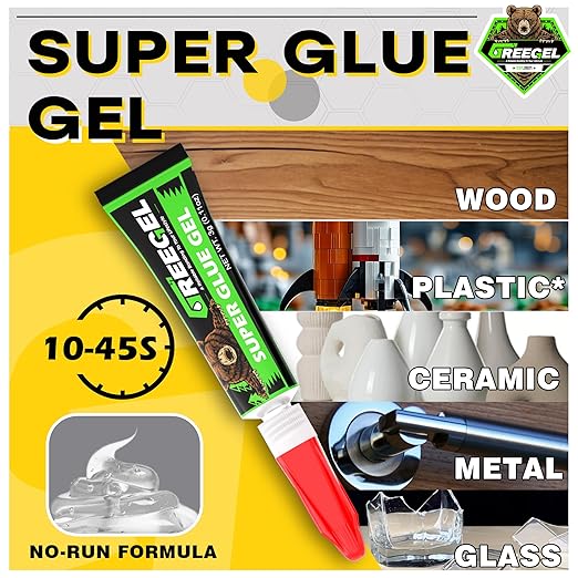 2 Oz Medium Liquid Clear Super Glue + 3g Gel Glue, Cyanoacrylate Adhesive for Woodworking, Ceramic, Plastic, Metal, Shoes, Glass, Crafts & Repairs